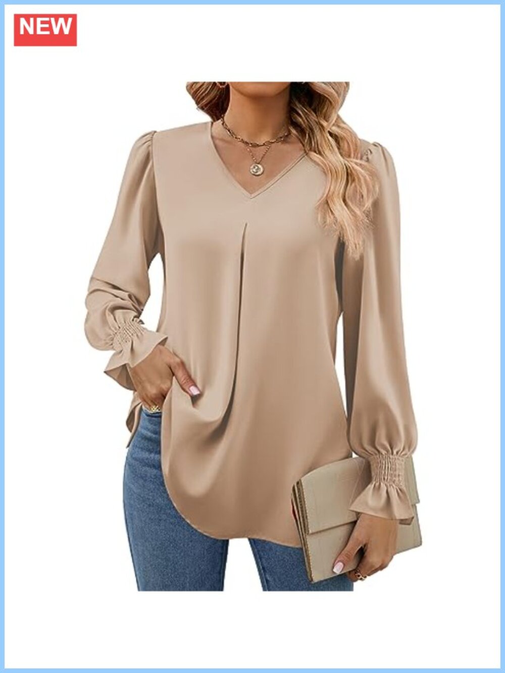 Women's Chiffon V Neck Tunic Blouse Long Sleeve Dressy Casual Work Top